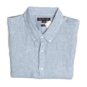 Michael Kors Linen Shirt Men's XXL Slim Fit Ling Sleeve Blue Heather NWOT